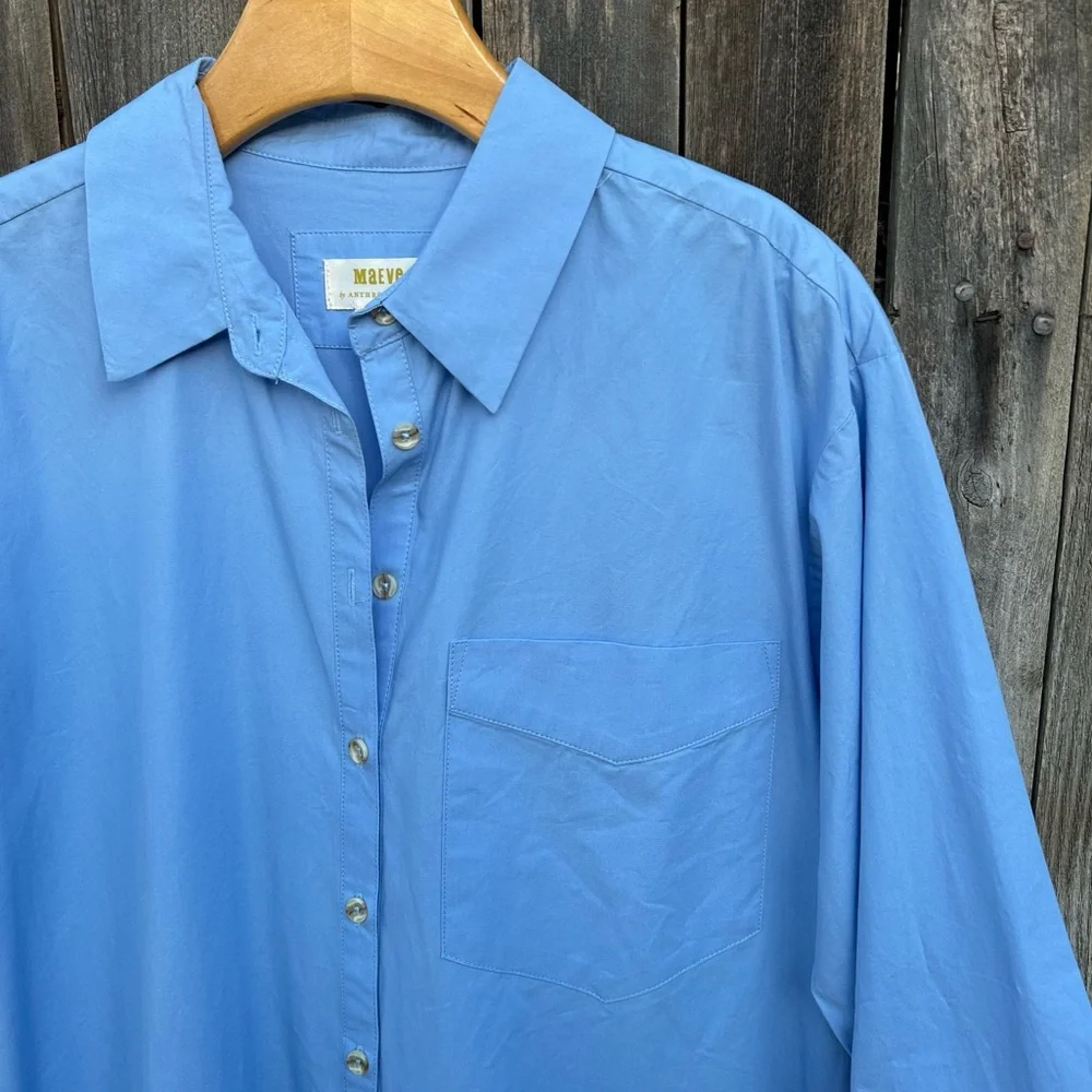 Anthropologie Maeve The Soren Long Sleeve Midi Shirt Dress Cotton Blue M - Picture 6 of 16